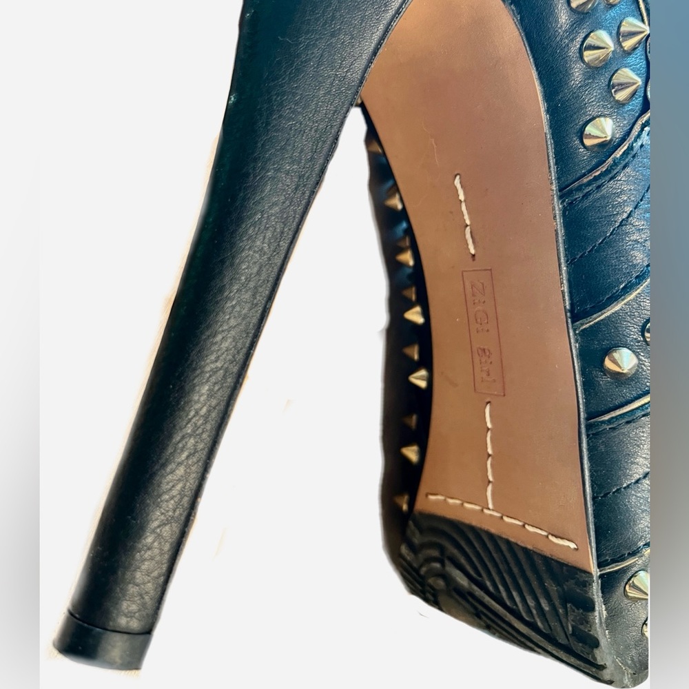 ZigiGirl NYC SpyGlass Leather 3” Platform Lace-Up Studded 7” Stilettos Sz 8.5 - Picture 5 of 10
